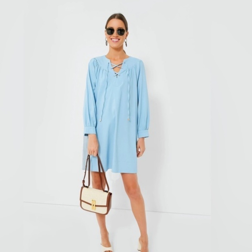 POMANDER PLACE Blue Tie Front Robbie Dress